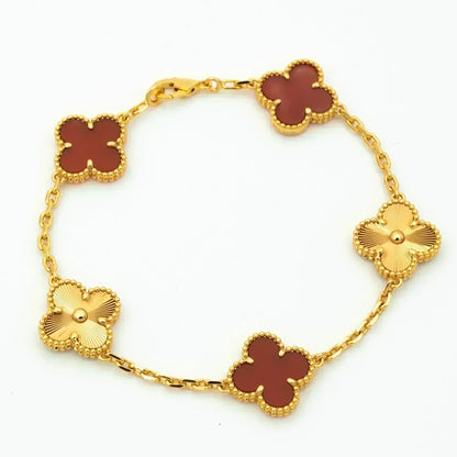 [Cadisa]CLOVER  5 MOTIFS CARNELIAN GOLD BRACELET