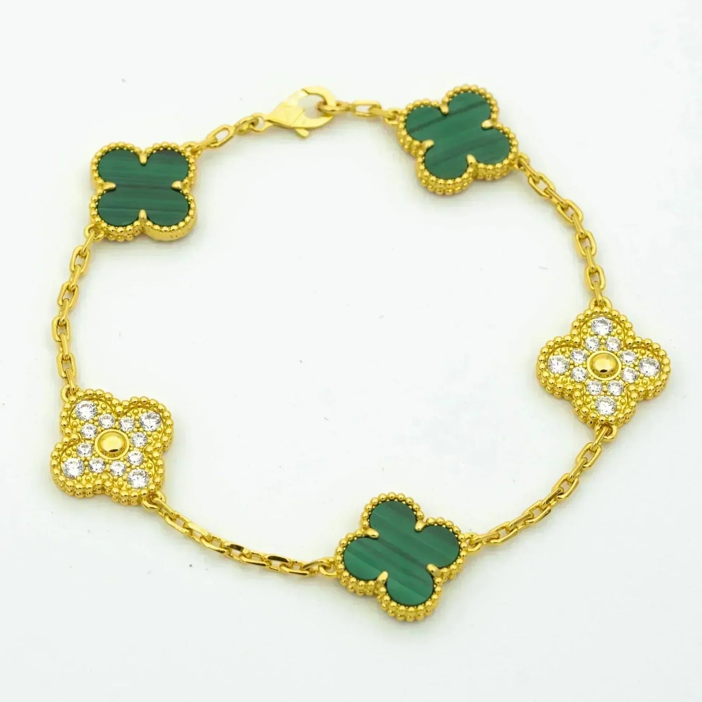 [Gaonasi] CLOVER 5 MOTIF MALACHITE BRACELET COLLECTION