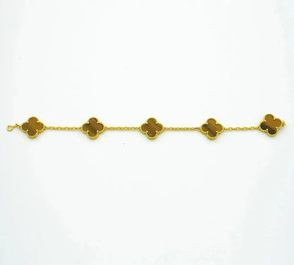 [Gaonasi] CLOVER 5 MOTIFS TIGER EYE BRACELET COLLECTION