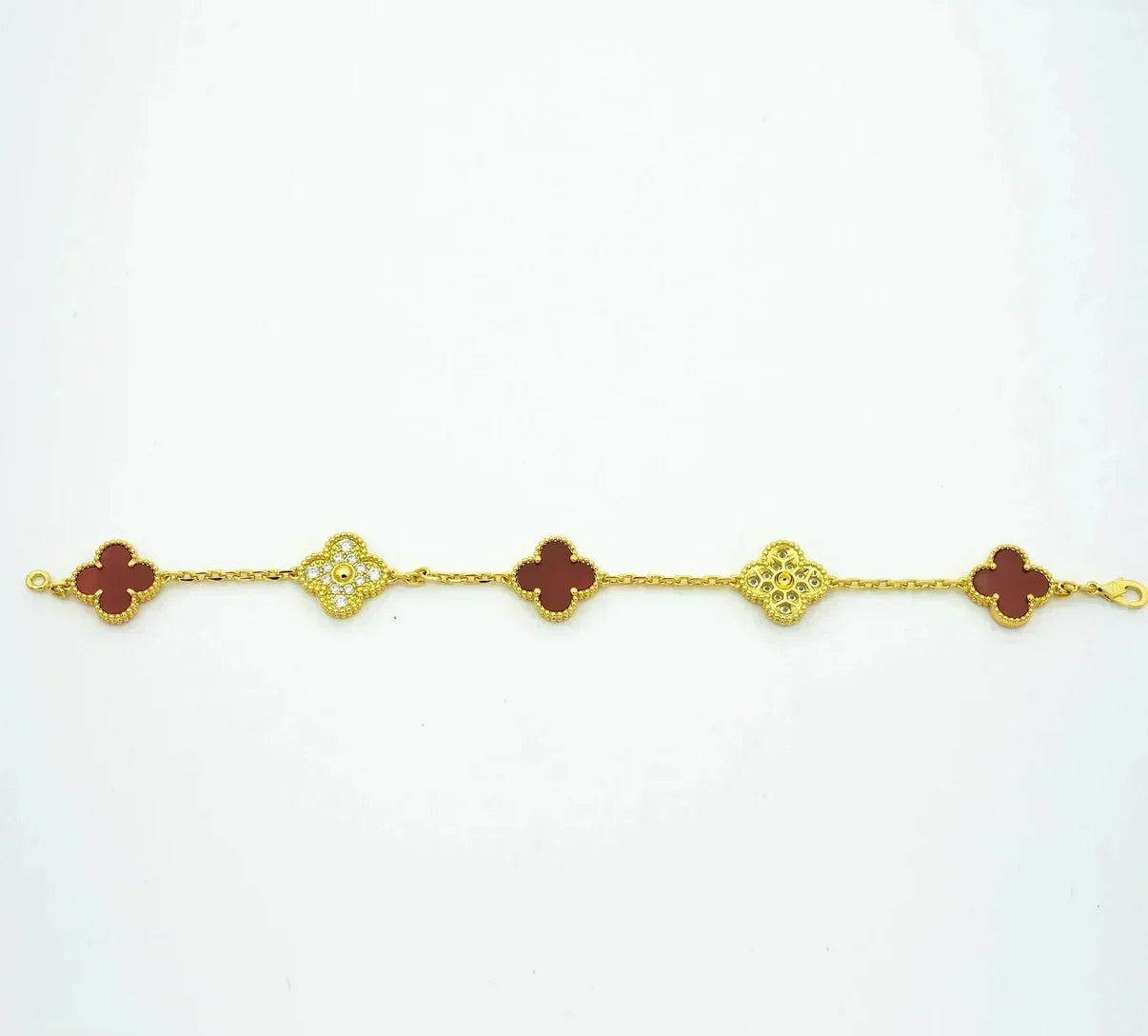 [Gaonasi] CLOVER 5 MOTIF RED CORNELIAN BRACELET COLLECTION