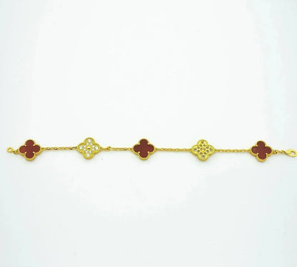 [Gaonasi] CLOVER 5 MOTIF RED CORNELIAN BRACELET COLLECTION