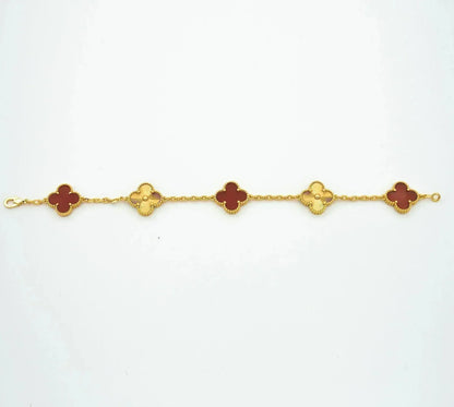 [Cadisa]CLOVER  5 MOTIFS CARNELIAN GOLD BRACELET