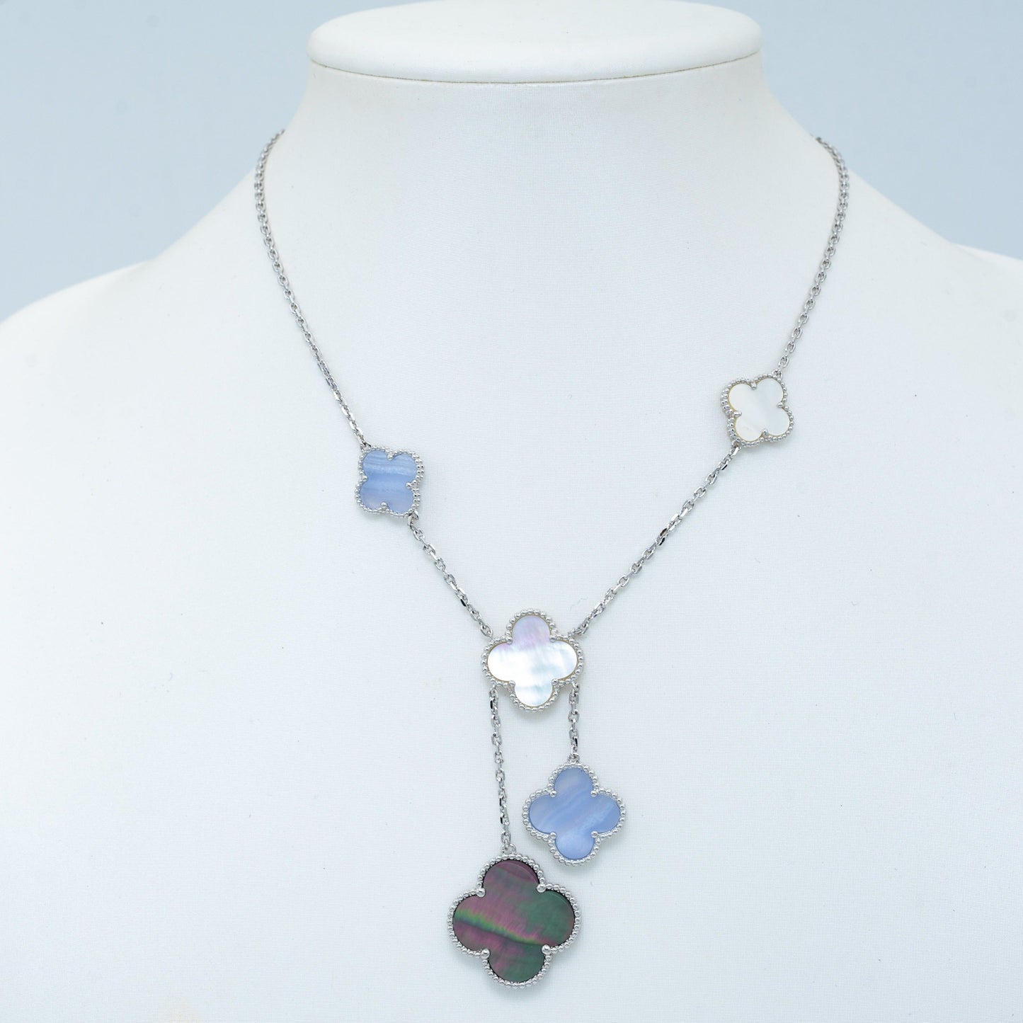 [Gaonasi]CLOVER MOP CHALCEDONY NECKLACE SILVER 6 MOTIF
