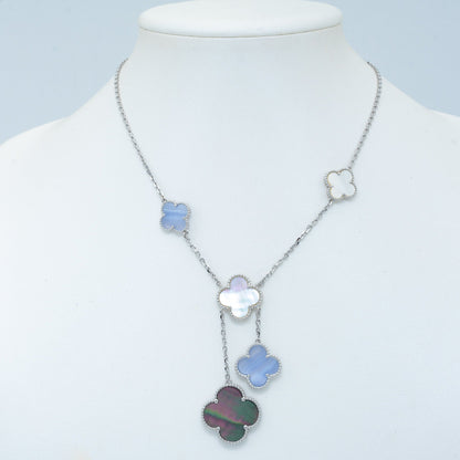 [Gaonasi]CLOVER MOP CHALCEDONY NECKLACE SILVER 6 MOTIF