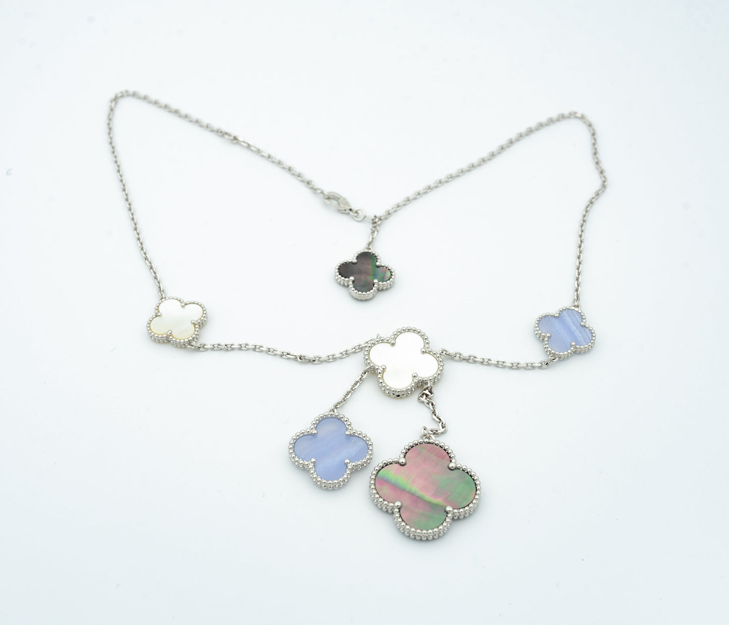 [Gaonasi]CLOVER MOP CHALCEDONY NECKLACE SILVER 6 MOTIF