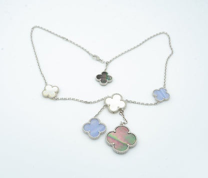 [Gaonasi]CLOVER MOP CHALCEDONY NECKLACE SILVER 6 MOTIF