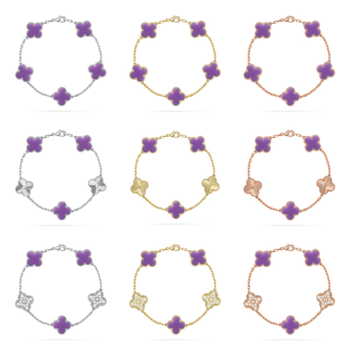 [Gaonasi]CLOVER 5 MOTIF LIGHT PURPLE BRACELET COLLECTION