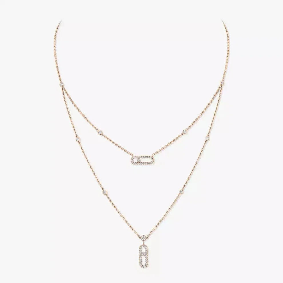 [Cadisa]2 Rows Rose Gold Diamond Pave_ Necklace Move Uno