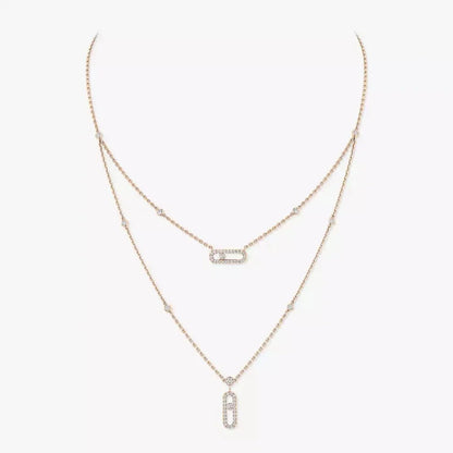 [Cadisa]2 Rows Rose Gold Diamond Pave_ Necklace Move Uno