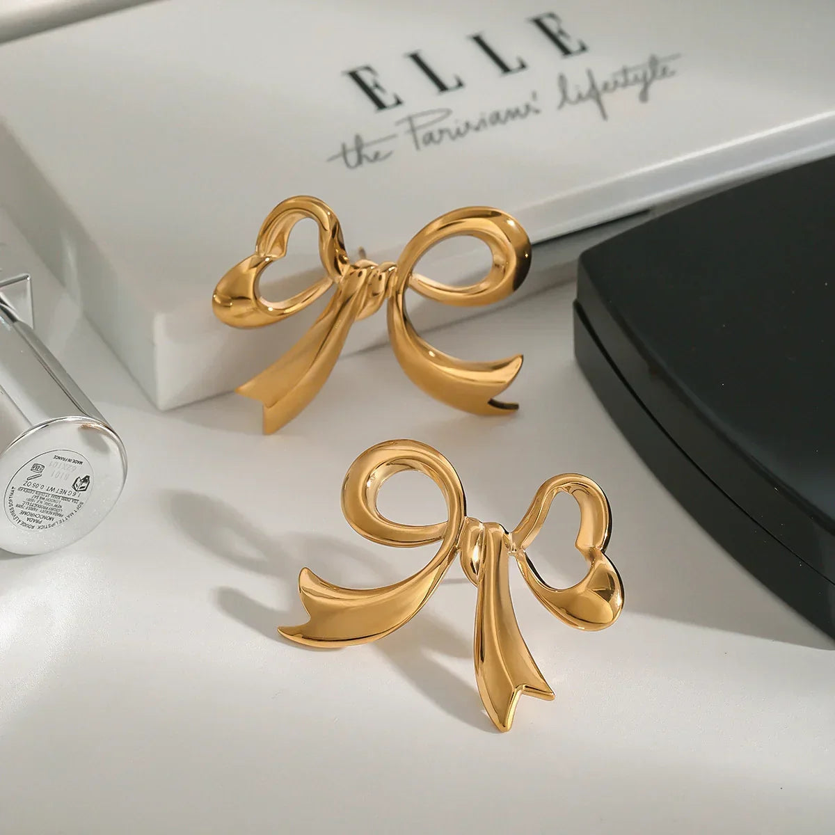 [Gaonasi]Carissa Gold Bowtie Earrings