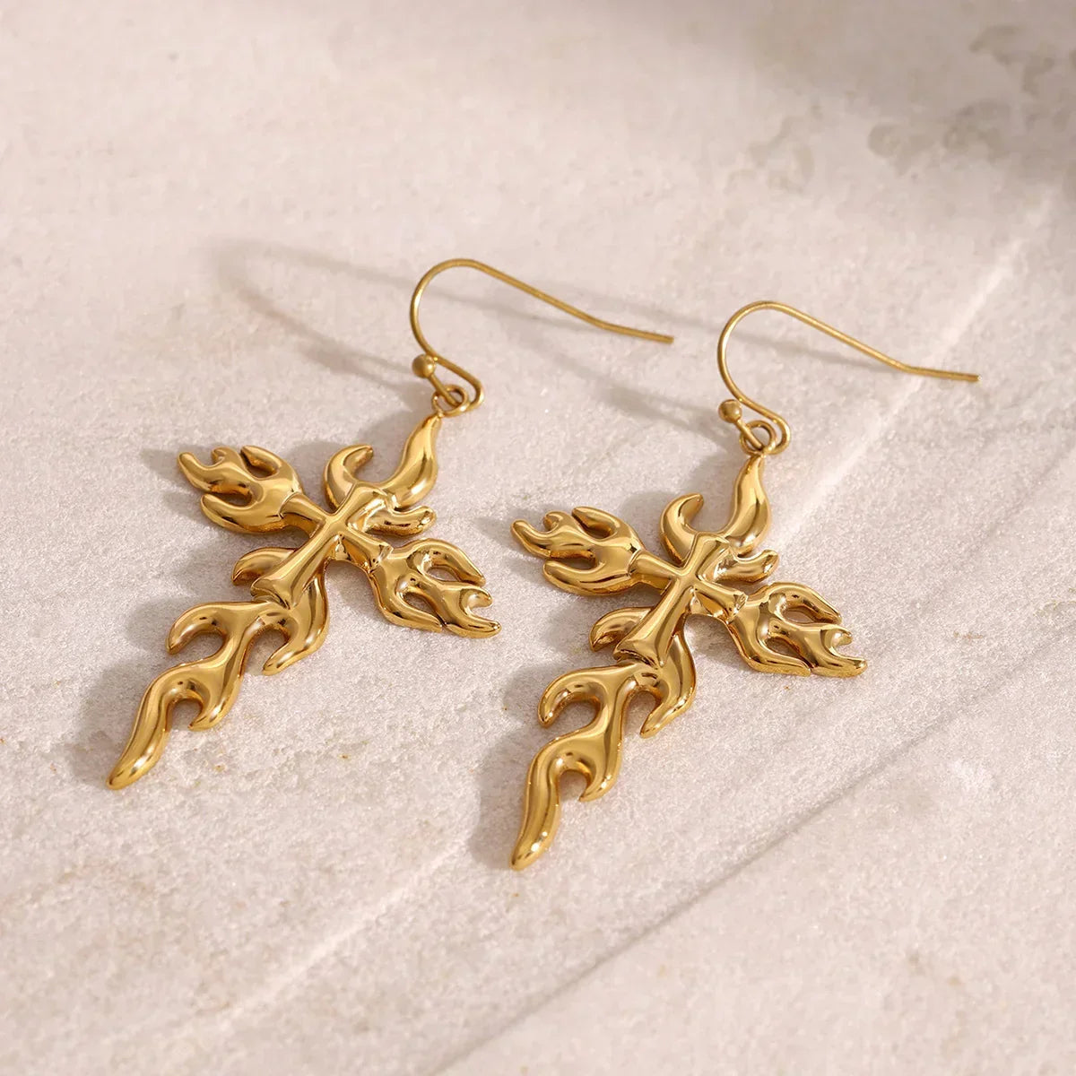 [Gaonasi]Adrielle Branched Cross Gold Earrings