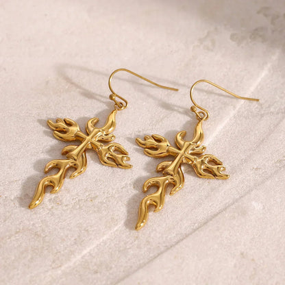 [Gaonasi]Adrielle Branched Cross Gold Earrings