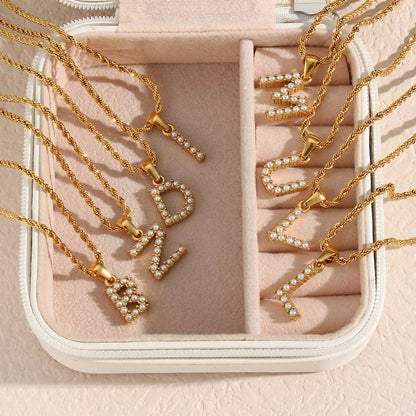 [Gaonasi]Elodie Initial Letter Pearl Necklace