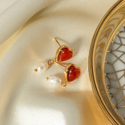 [Gaonasi]Sabina Pearl Heart Gold Earrings