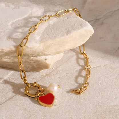 [Gaonasi]Nerissa Heart Chain Pearl Bracelet