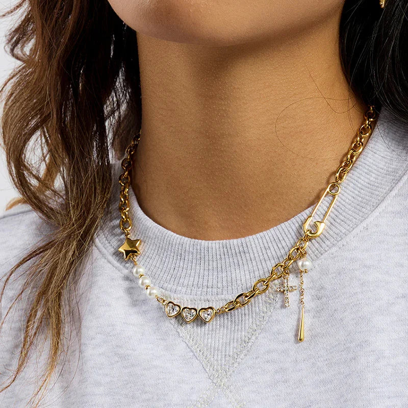 [Gaonasi]Zeraphine Diamond Pearl Gold Necklace