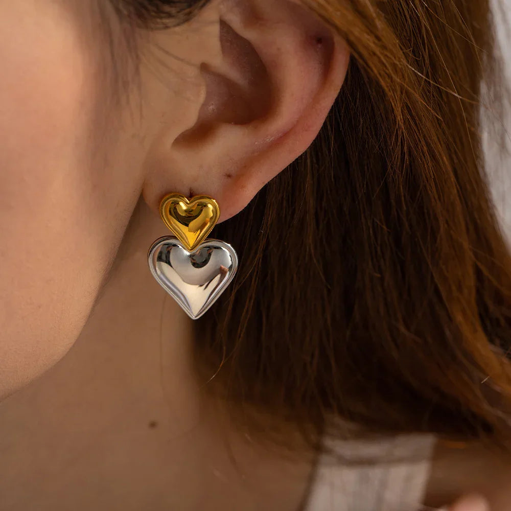 [Gaonasi]Zofia Two Tone Heart Earrings