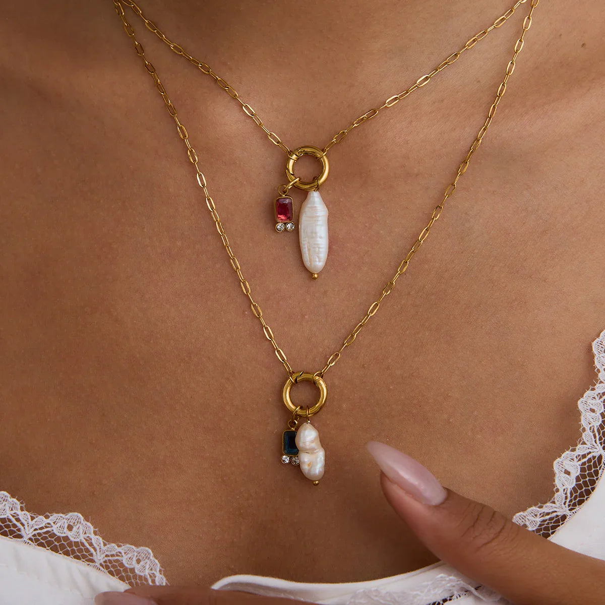 [Gaonasi]Caitlin Birthstone Pearl Necklace