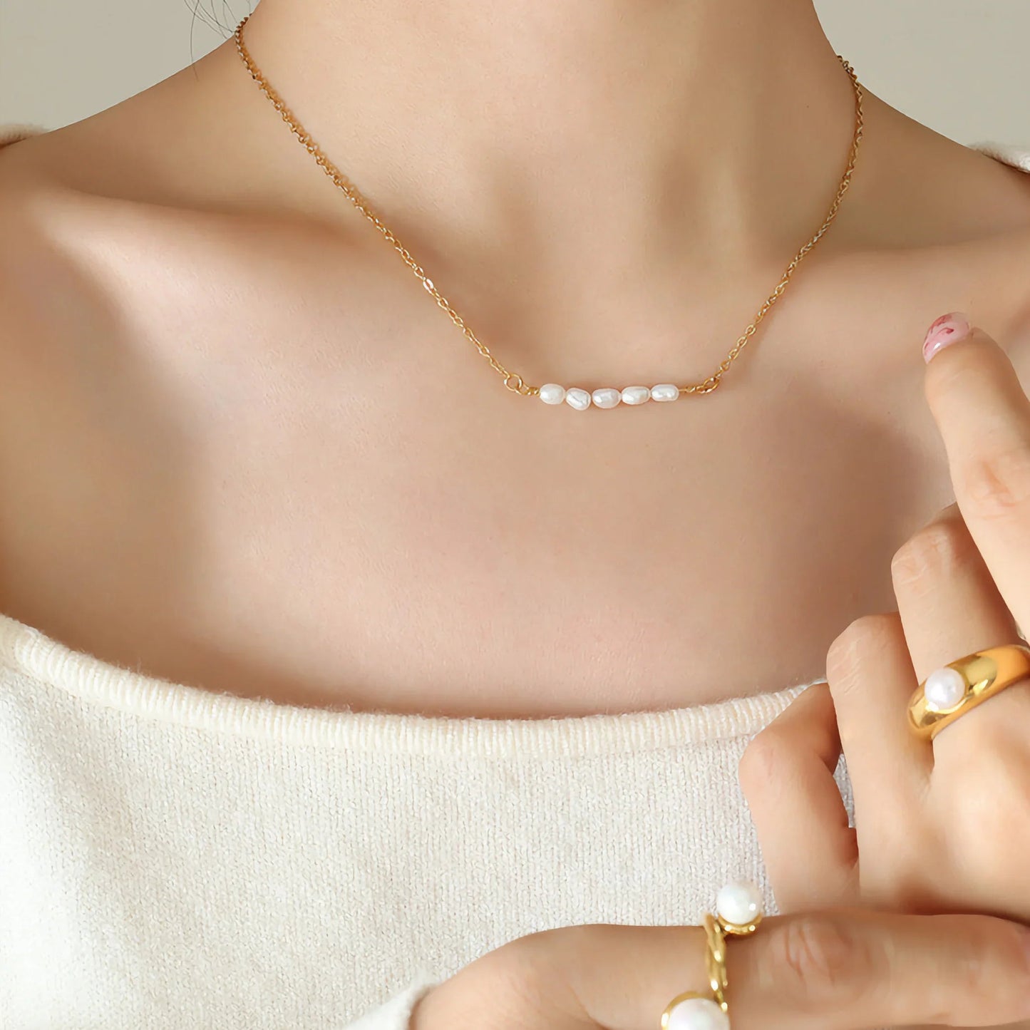 [Gaonasi]Fleur Freshwater Pearl Gold Necklace