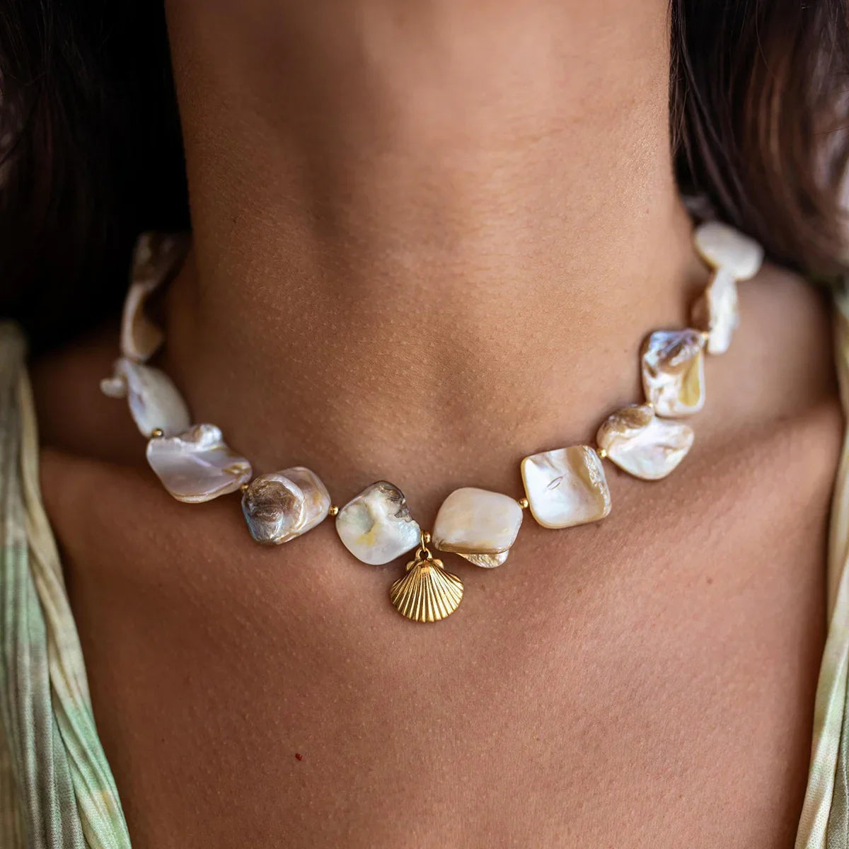 [Gaonasi]Aquamarine Seashell Necklace