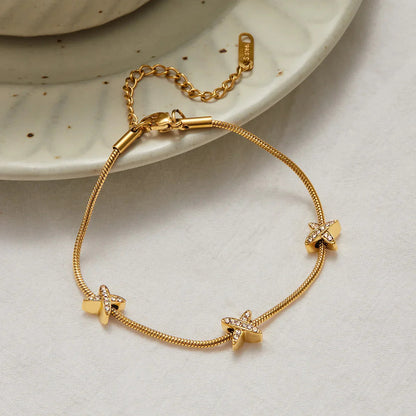 [Gaonasi]Brienne Diamond Cross Herringbone Bracelet