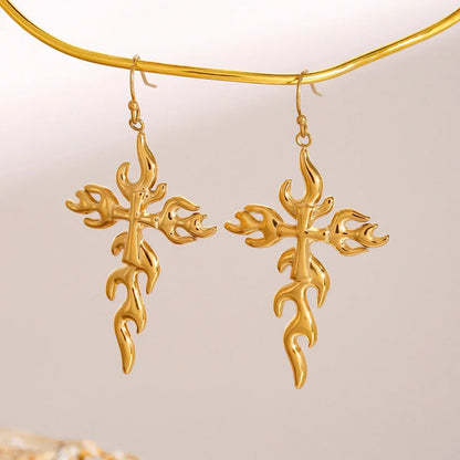 [Gaonasi]Adrielle Branched Cross Gold Earrings