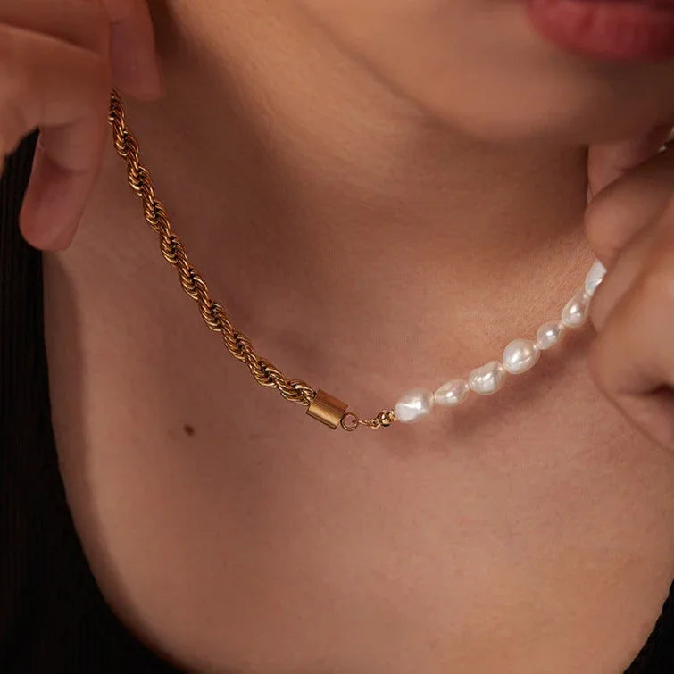 [Gaonasi]Dualia Gold Pearl Necklace
