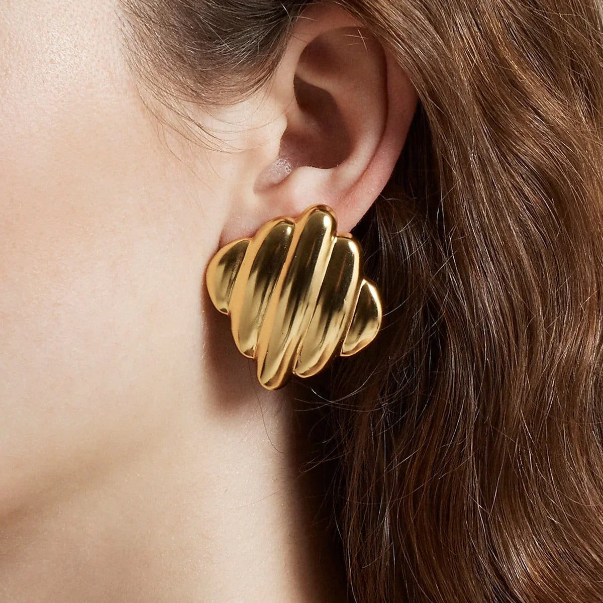 [Gaonasi]Maxine Rippled Gold Earrings