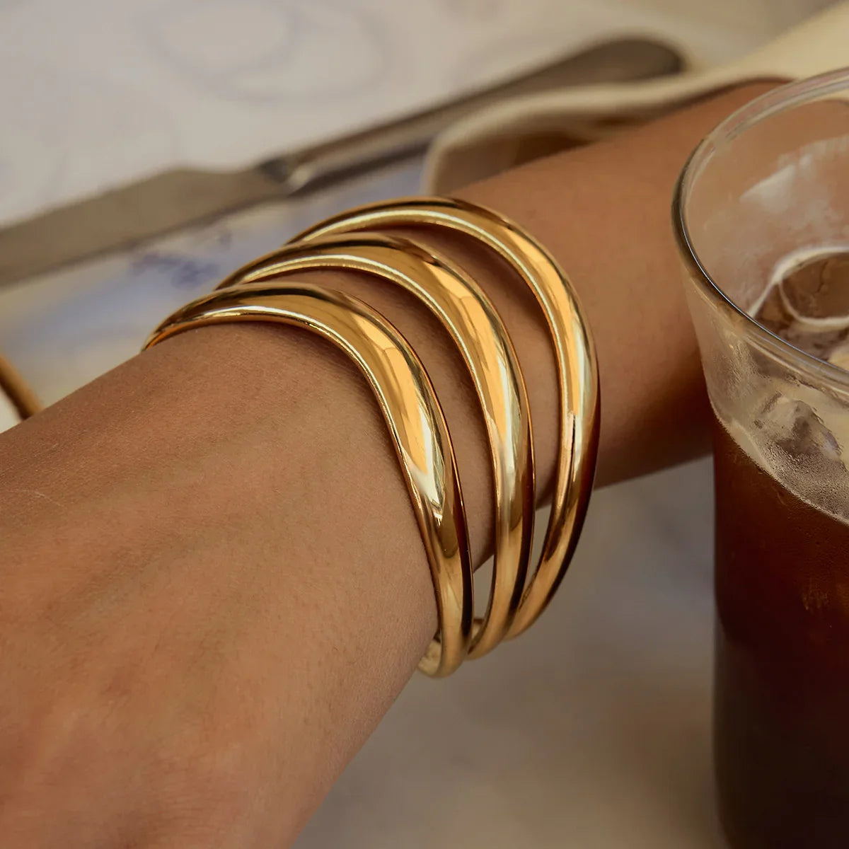 [Gaonasi]Meredith Triple Layer Gold Bangle