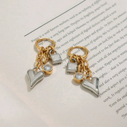 [Gaonasi]Sarah Heart & Lock Gold Earrings