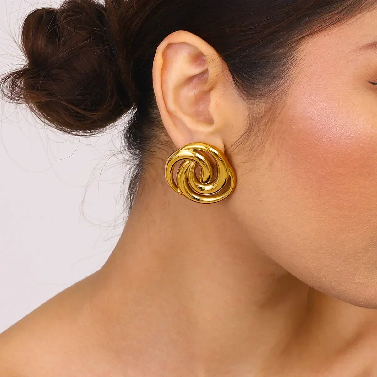 [Gaonasi]Janice Triple Spiral Gold Earrings