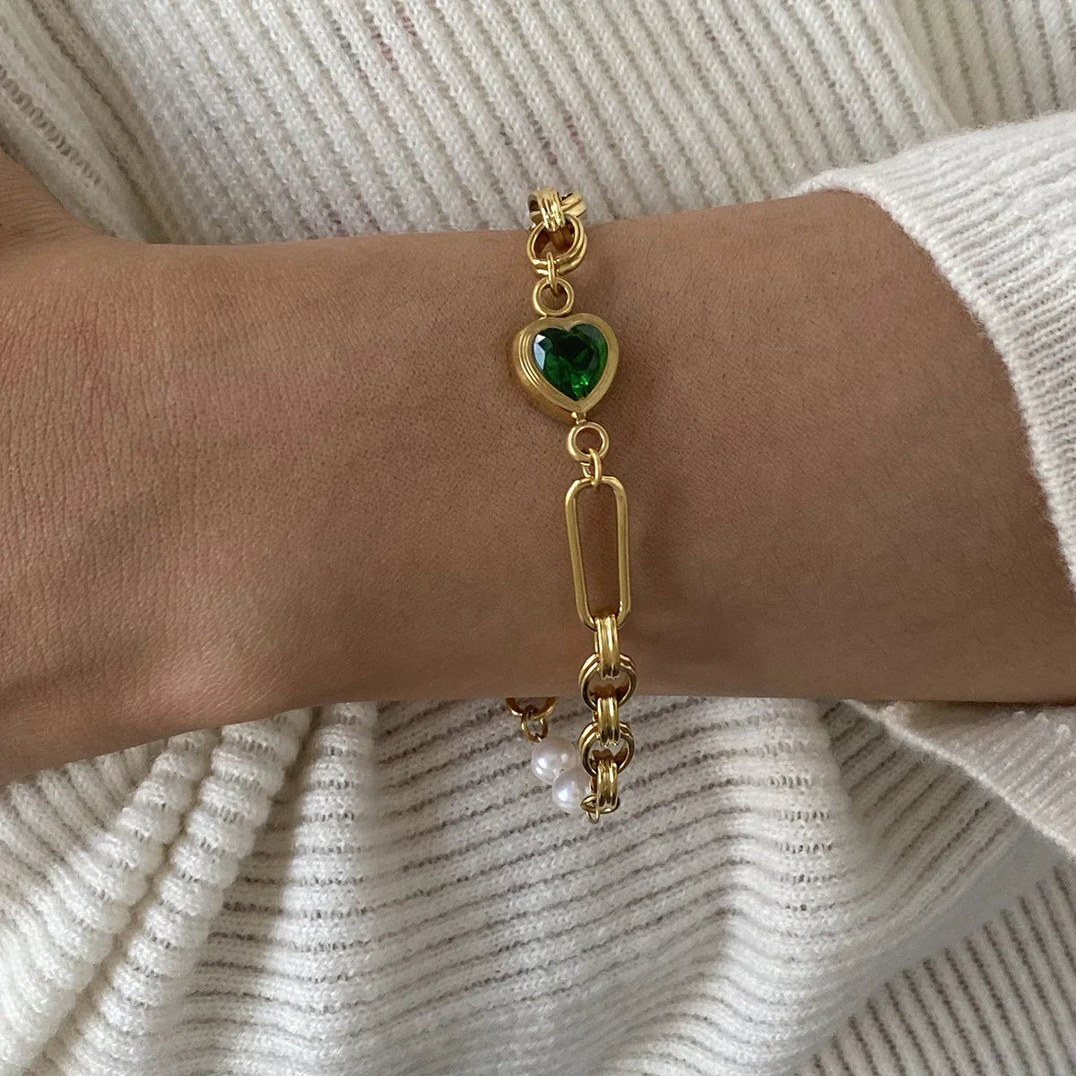 [Gaonasi]Maddison Pearl Chain Gold Bracelet