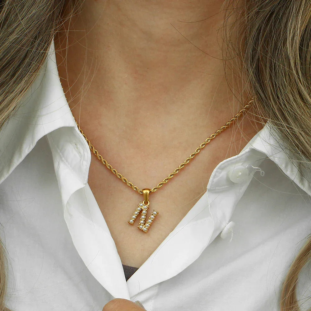 [Gaonasi]Elodie Initial Letter Pearl Necklace