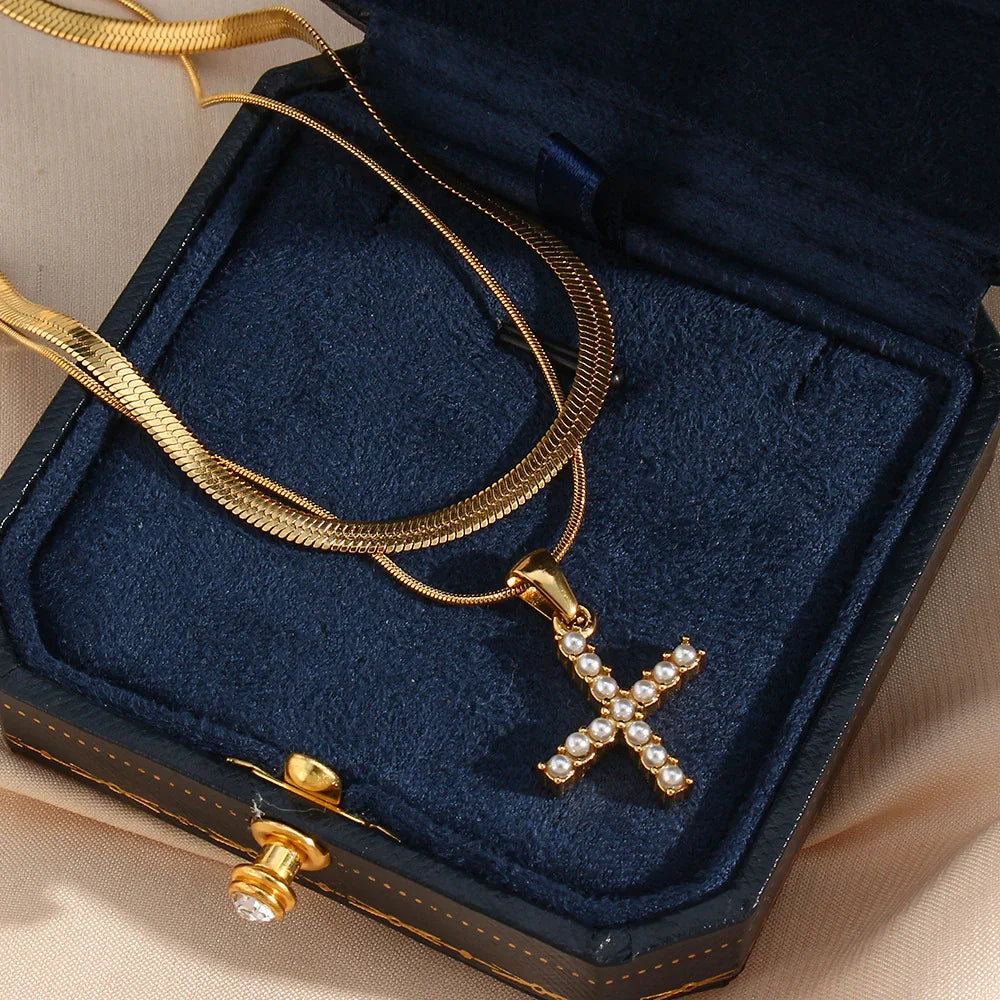 [Gaonasi]Fiona Layered Gold Initial Letter Necklace