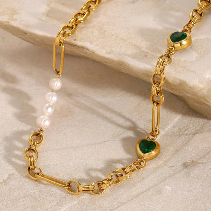 [Gaonasi]Maddison Pearl Chain Gold Necklace