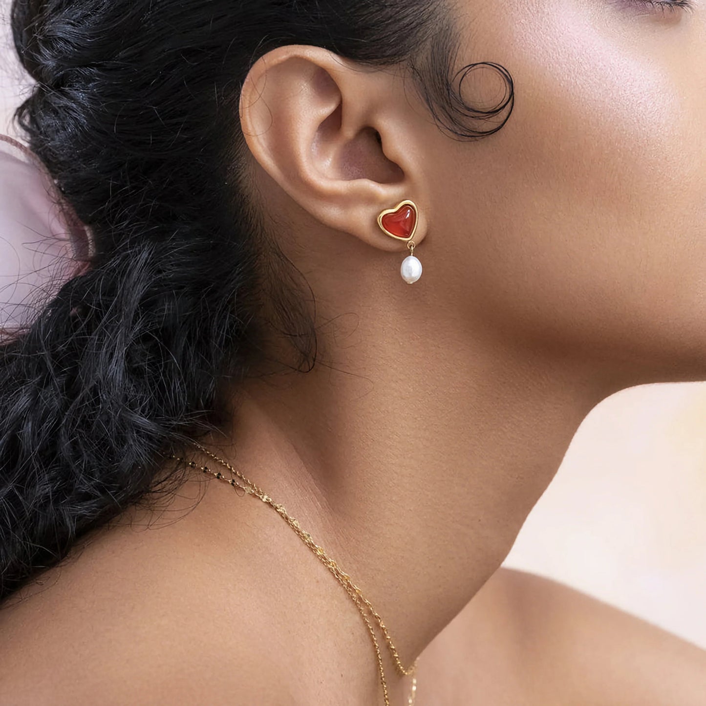 [Gaonasi]Sabina Pearl Heart Gold Earrings
