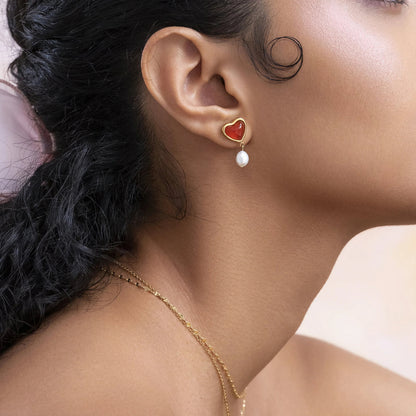 [Gaonasi]Sabina Pearl Heart Gold Earrings