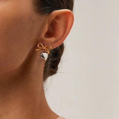 [Gaonasi]Rowanne Two Tone French Knot Heart Earrings