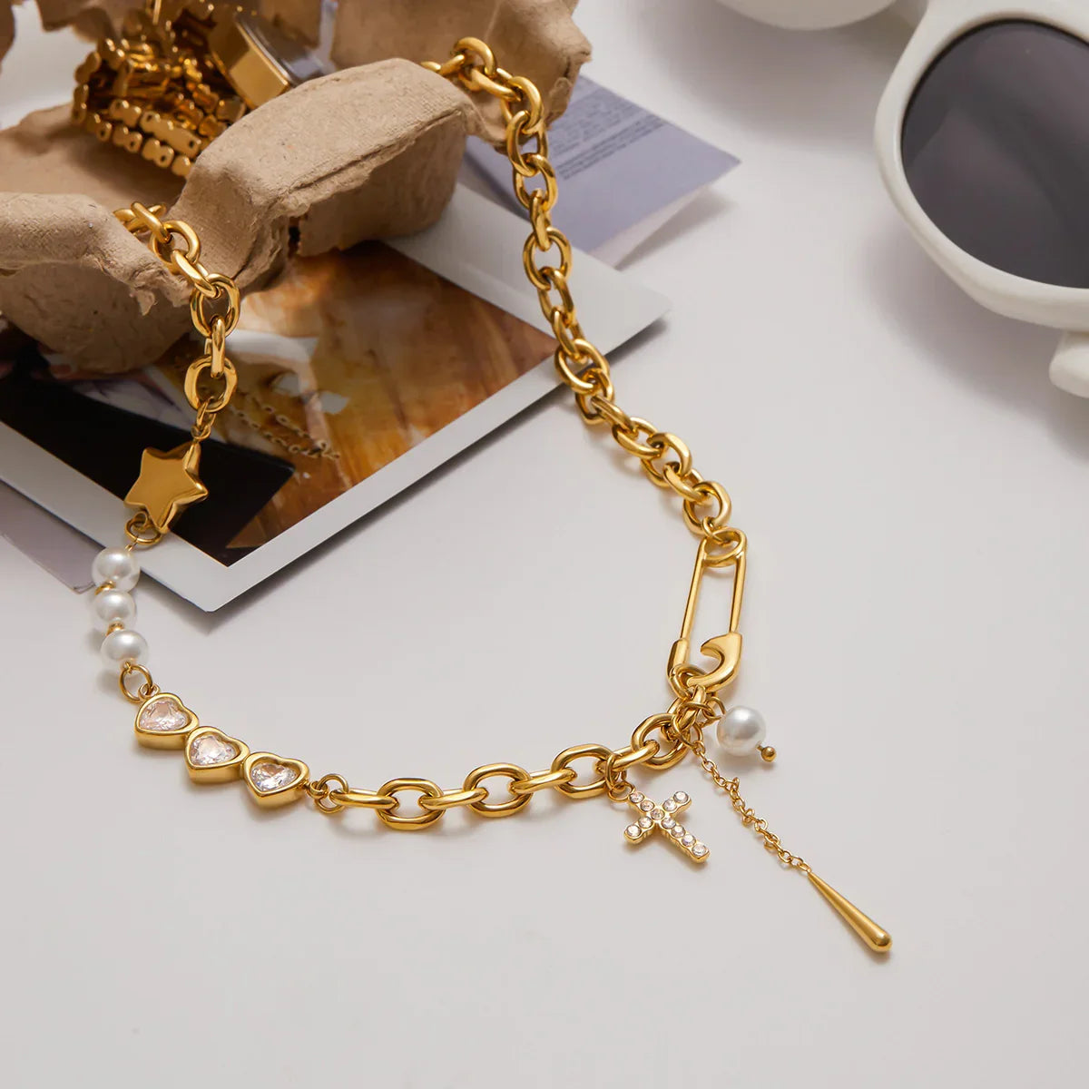 [Gaonasi]Zeraphine Diamond Pearl Gold Necklace