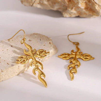 [Gaonasi]Adrielle Branched Cross Gold Earrings