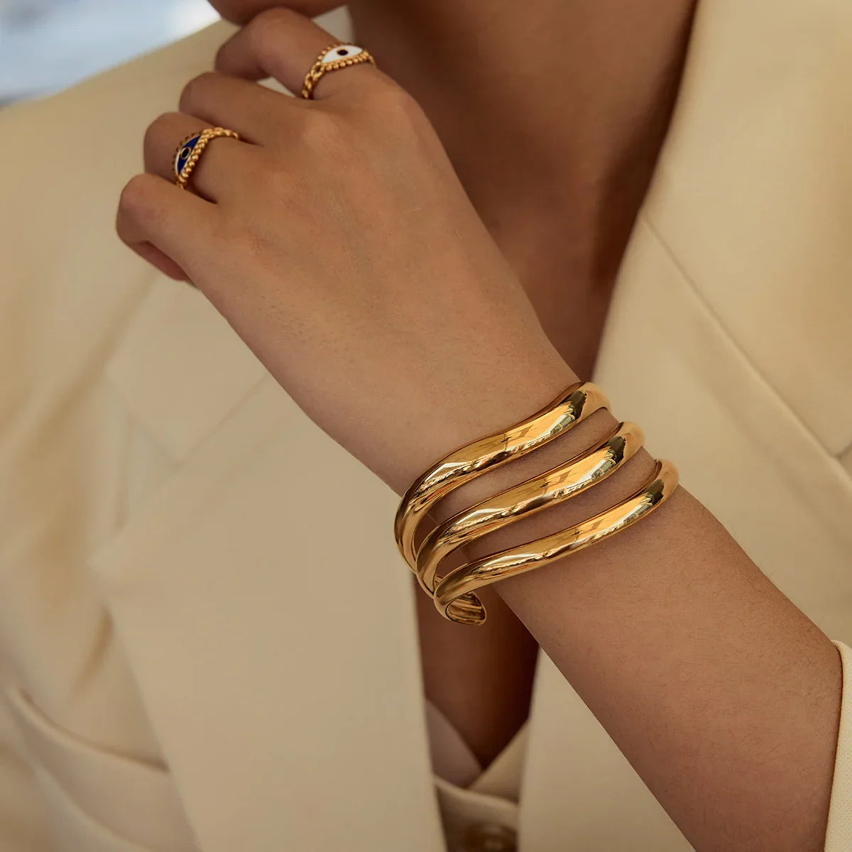 [Gaonasi]Meredith Triple Layer Gold Bangle
