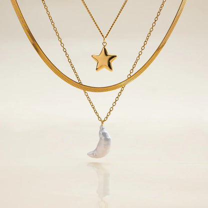 [Gaonasi]Cirra Sun & Moon Layered Gold Necklace