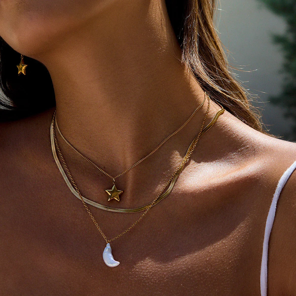 [Gaonasi]Cirra Sun & Moon Layered Gold Necklace