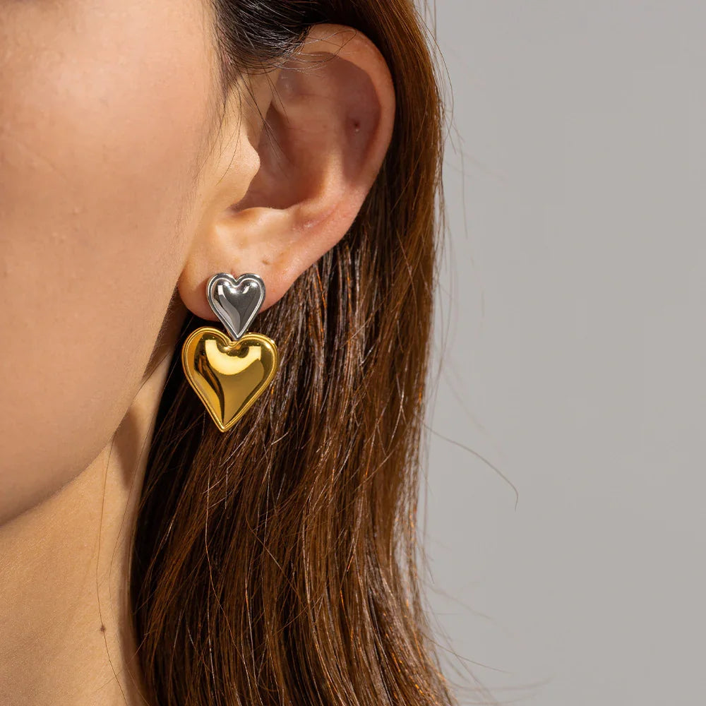 [Gaonasi]Zofia Two Tone Heart Earrings