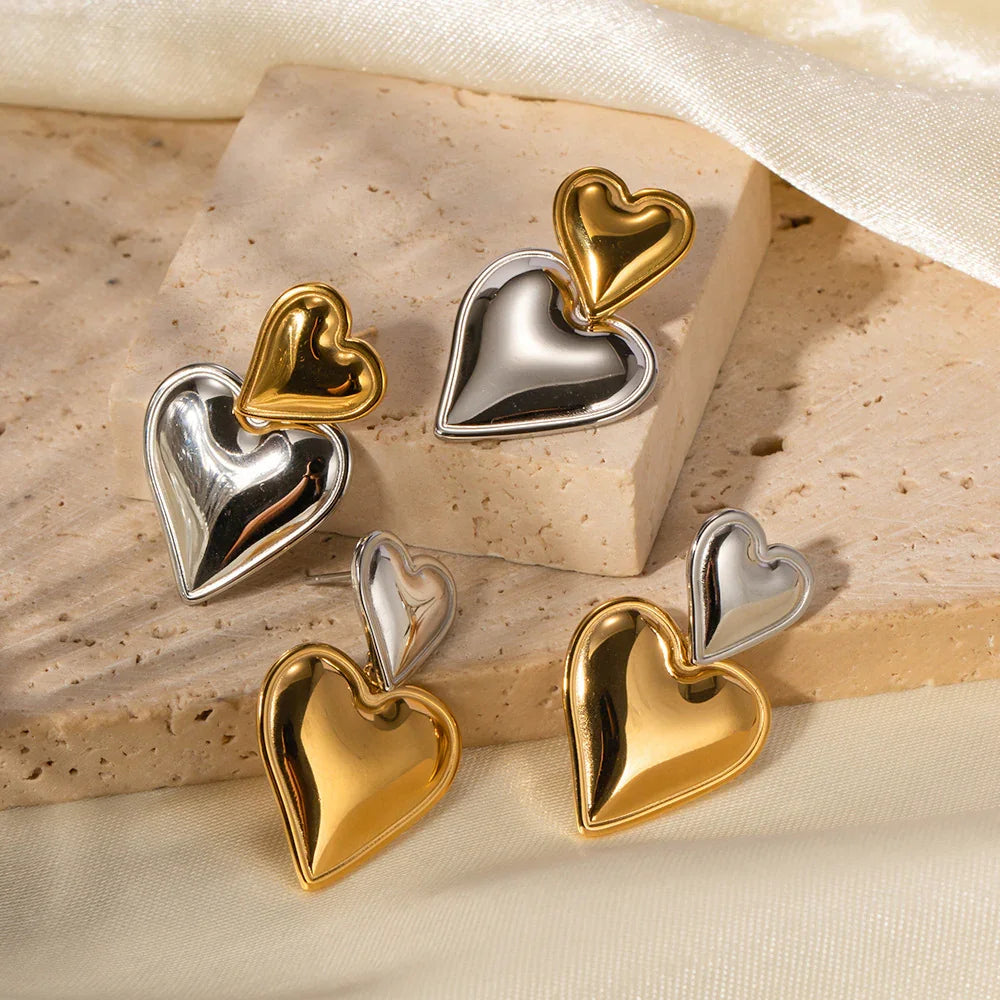 [Gaonasi]Zofia Two Tone Heart Earrings