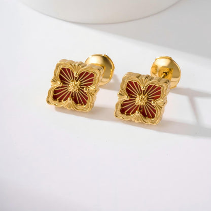 [Cadisa JEWELRY]OPERA TULLE GOLD BUTTON EARRINGS ENAMELED ELEMENT