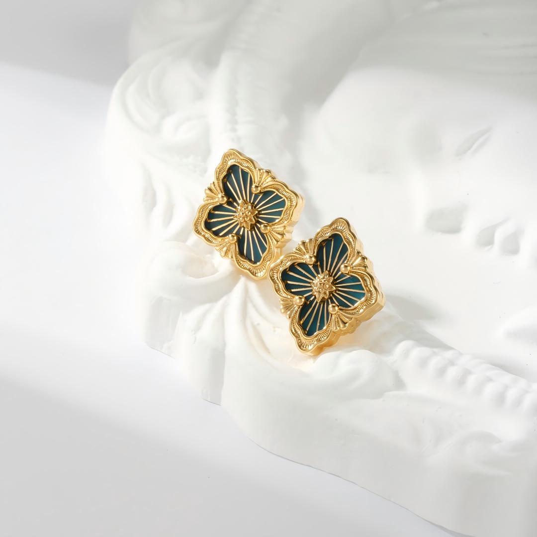 [Cadisa JEWELRY]OPERA TULLE GOLD BUTTON EARRINGS ENAMELED ELEMENT