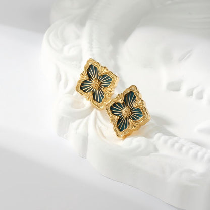 [Cadisa JEWELRY]OPERA TULLE GOLD BUTTON EARRINGS ENAMELED ELEMENT