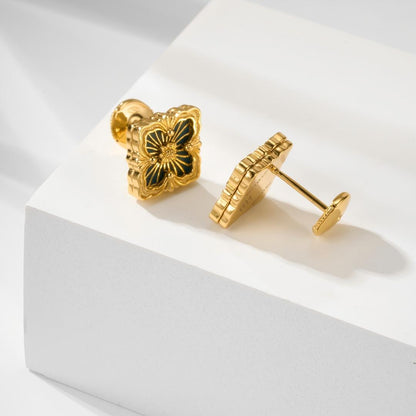 [Cadisa JEWELRY]OPERA TULLE GOLD BUTTON EARRINGS ENAMELED ELEMENT