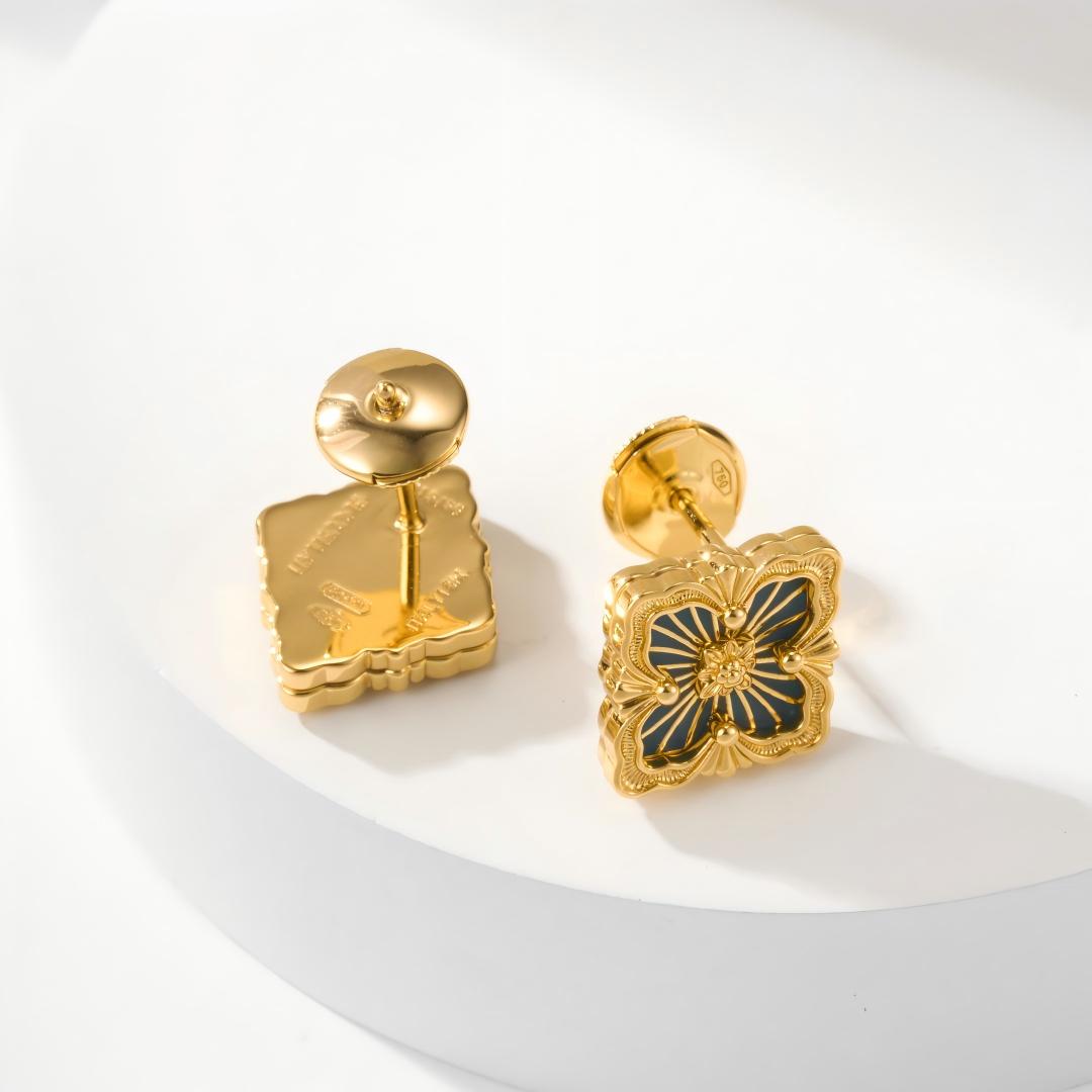 [Cadisa JEWELRY]OPERA TULLE GOLD BUTTON EARRINGS ENAMELED ELEMENT